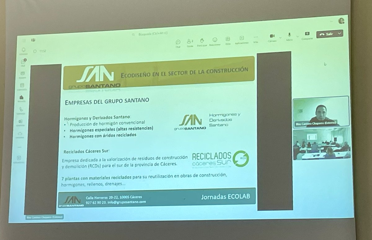 Comenzamos en #ECOLAB con las buenas prácticas en #ecodiseño y #circularidad de empresas extremeñas del sector de la construcción.
Blas Cantero de Grupo Santano nos comparte su experiencia en el diseño de nuevos productos incorporando ecoinnovación.