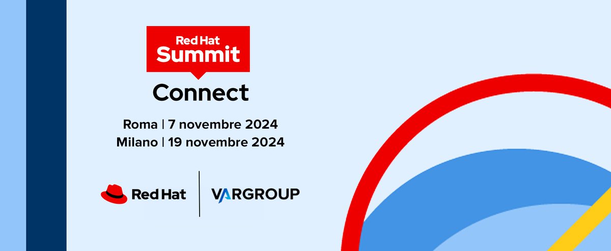 Var Group, prenderà parte in qualità di partner all’appuntamento con il Red Hat Summit: Connect.

❗ Ti aspettiamo il 7 novembre a Roma e il 19 novembre a Milano. 

💥 Iscriviti subito! vargroup.com/it-IT/News-and…