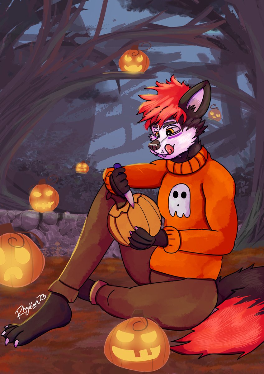 Happy Halloween everyone!! I hope that you all have a spooky day and a wonderful night don’t go annoying any werewolf’s I here a lot of screams from people that do 😜😅

Art by <a href="/RhydiansPlace/">Rhydian 🧡</a> 

#furry