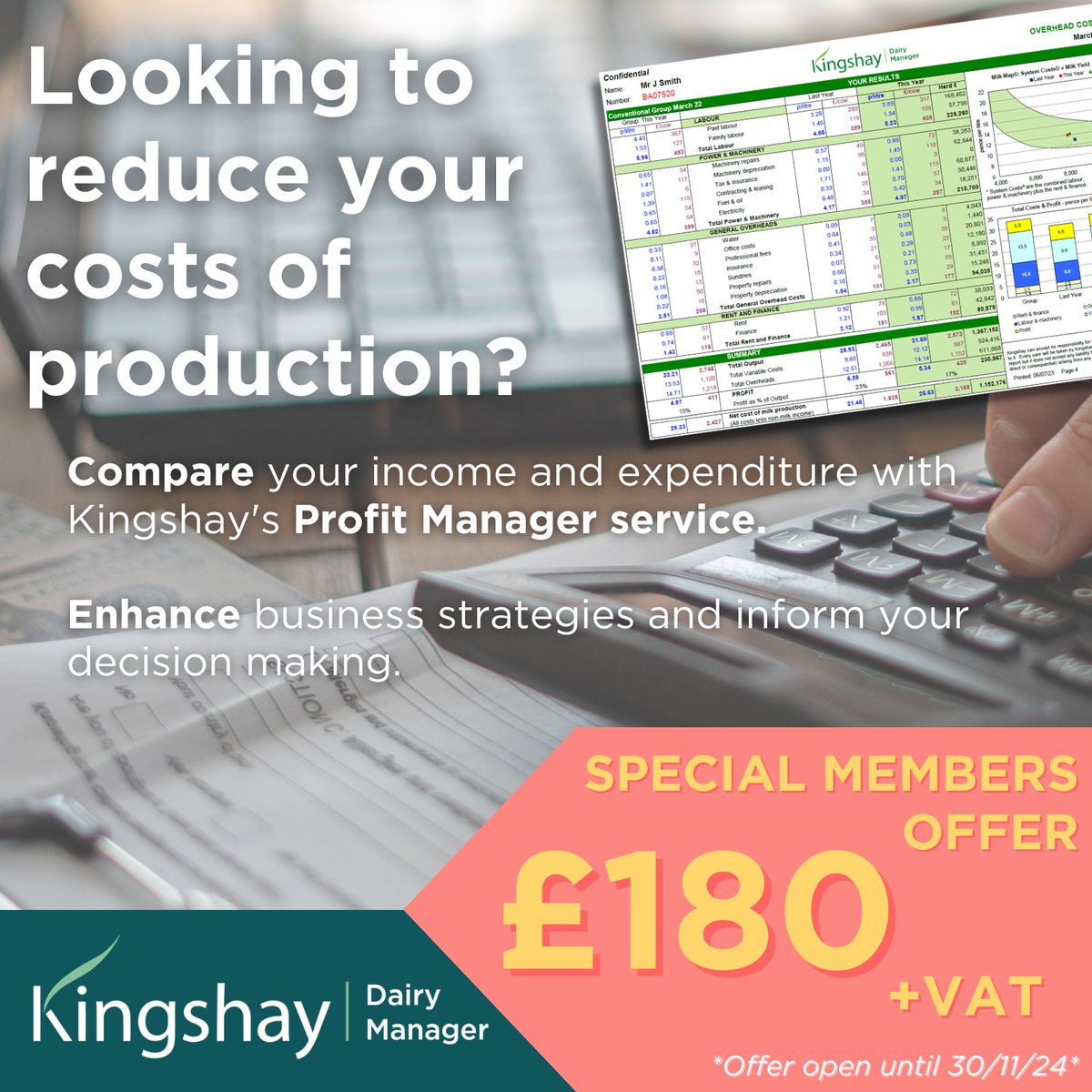 Are you a Kingshay Member? We're offering members a reduced price of £180 plus VAT  for our specialist Profit Manager service - A one off Analysis of your herd's profitability and costs of production.
For more information: kingshay.com or 📧dairy.manager@kingshay.co.uk