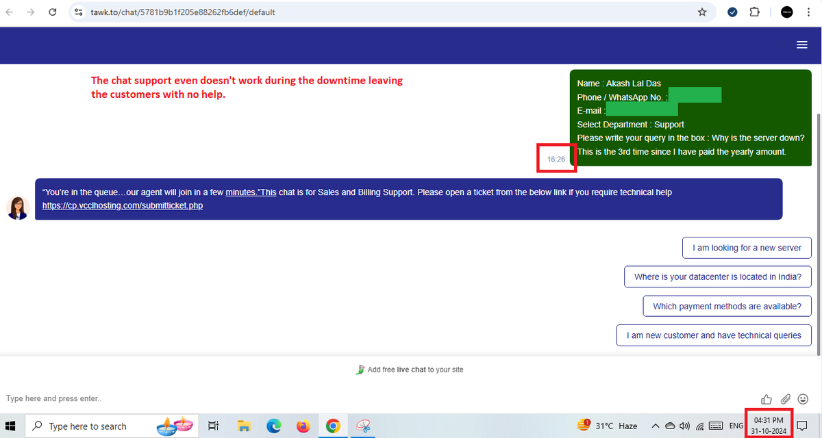 thinkhatindia's tweet photo. @VCCLHosting Disappointed service. Support system is weak, and downtime can stretch up to 1-3 days with no ETA on fixes. Calls go unanswered during outages, leaving us stranded. Definitely NOT reliable for professional use. Don’t waste money on the yearly fee—it’s not worth it! https://t.co/GooW6nsdmA
