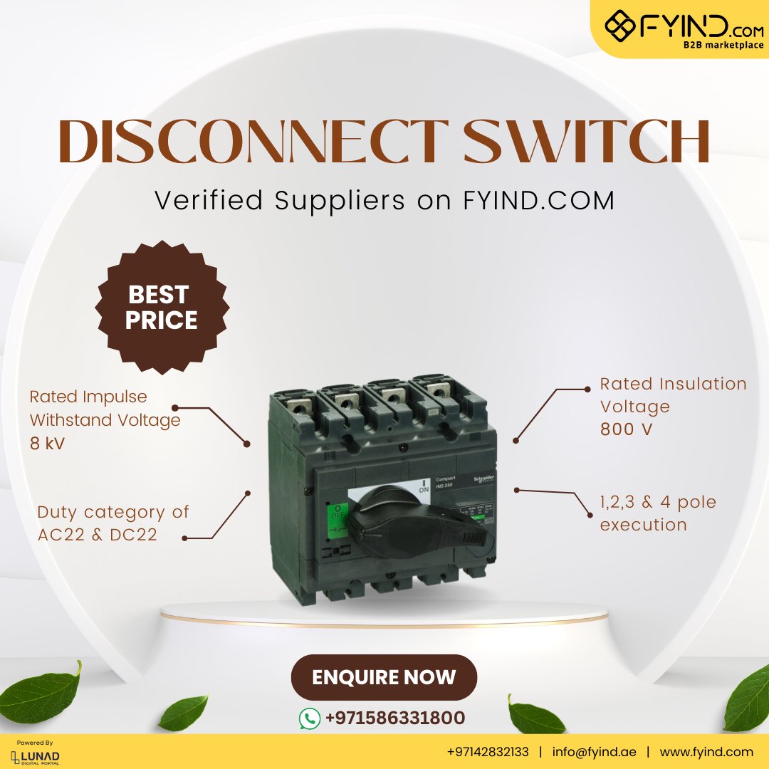 FYIND_COM's tweet image. Check out top suppliers on FYIND offering high-quality disconnect switches for safe isolation and power control. Get quote now - fyind.com/uae/en/switche…

.
#disconnectswitches #electricalsupplies #electricalequipment #industrialsupplies #shoponfyind #onlineshopping #hardware