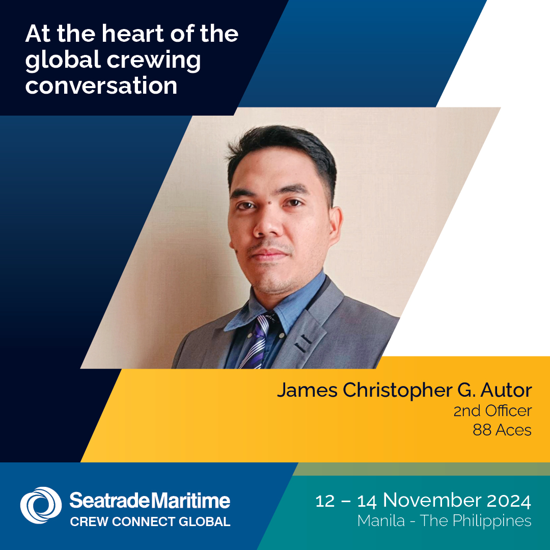 Seatrade's tweet photo. We are excited to announce James Christopher G. Autor, 2nd Officer at 88 Aces, as a speaker at next month’s #CrewConnectGlobal conference and networking event.
👉 Explore this session: https://t.co/5XnxlZRART
#Crewing #Seafarer https://t.co/ezf8dYPlAt