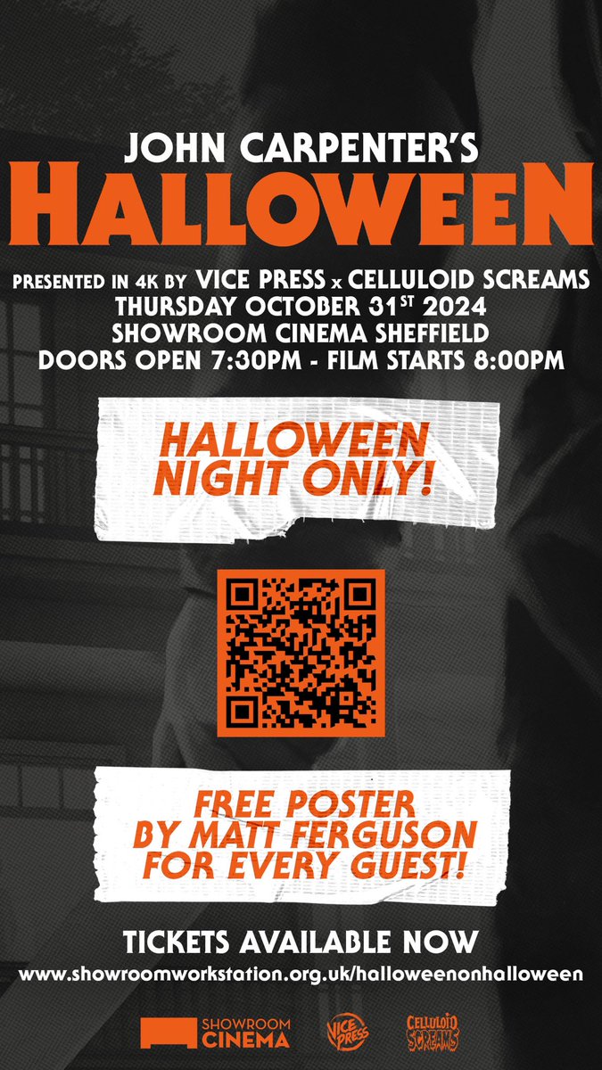 Happy Halloween!

I’m away on a much needed mini break.

But John Carpenter’s Halloween is playing tonight at the Showroom cinema in Sheffield in partnership with Vice Press &amp; Celluloid Screams 

Everyone who attends gets a free lobby print by me…