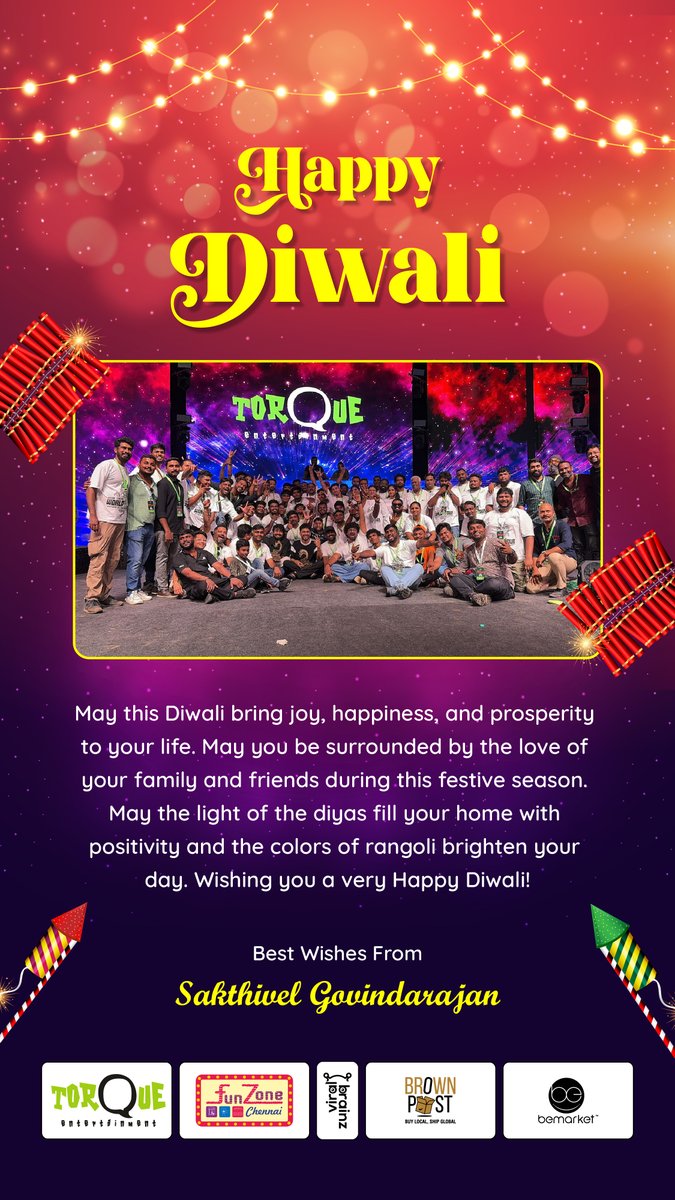sakthitorqueent's tweet photo. 🪔 Wishing you a Diwali filled with laughter, love, and bright moments! Let's celebrate the victory of light over darkness. ✨ 

#Diwali #HappyDiwali #festival #torqueentertainment #HappyDiwali #Diwali2024 #FestivalOfLights #DiwaliCelebration #DiwaliWishes #LightOverDarkness https://t.co/90ZI5WVAiX