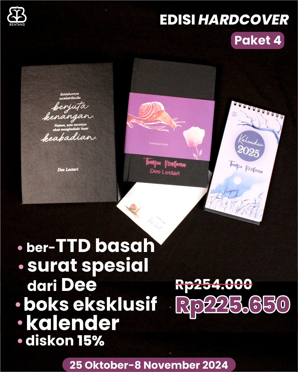 bentangpustaka's tweet photo. You’re not alone, Guys. Gapapa, sekali-kali… 🙏
Nih, MinTang kasih link-nya lagi kalau lupa: https://t.co/jp0fAaVXJV

#Giveaway #DeeLestari #TanpaRencana #AdDEEction #PreOrder #BookLaunching #BentangPustaka #RekomendasiBuku #Kumcer #Fiksi https://t.co/sBzl0f6HQi