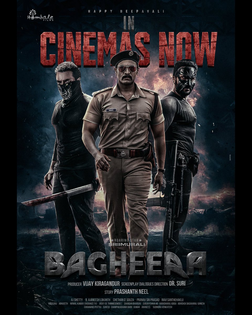 #SRIIMURALI (@srimuraliii) on Twitter photo The ROAR begins. 🔥
Step into the world of #Bagheera - IN CINEMAS NOW!
<a href="/SRIMURALIII/">#SRIIMURALI</a> #DrSuri #PrashanthNeel <a href="/VKiragandur/">Vijay Kiragandur</a> <a href="/rukminitweets/">rukmini</a> <a href="/AJANEESHB/">B AJANEESH LOKNATH</a> <a href="/hombalefilms/">Hombale Films</a> <a href="/ChaluveG/">Chaluve Gowda</a> <a href="/prakashraaj/">Prakash Raj</a> <a href="/GarudaRaam/">Garuda Ram</a> <a href="/aj_shetty7/">AJ shetty</a> <a href="/ChethanDsouza/">Chethan Dsouza</a> <a href="/rajakrishnan_mr/">Rajakrishnan</a> <a href="/yogigraj/">Yogi G Raj</a> <a href="/BagheeraTheFilm/">Bagheera</a> The ROAR begins. 🔥
Step into the world of #Bagheera - IN CINEMAS NOW!
<a href="/SRIMURALIII/">#SRIIMURALI</a> #DrSuri #PrashanthNeel <a href="/VKiragandur/">Vijay Kiragandur</a> <a href="/rukminitweets/">rukmini</a> <a href="/AJANEESHB/">B AJANEESH LOKNATH</a> <a href="/hombalefilms/">Hombale Films</a> <a href="/ChaluveG/">Chaluve Gowda</a> <a href="/prakashraaj/">Prakash Raj</a> <a href="/GarudaRaam/">Garuda Ram</a> <a href="/aj_shetty7/">AJ shetty</a> <a href="/ChethanDsouza/">Chethan Dsouza</a> <a href="/rajakrishnan_mr/">Rajakrishnan</a> <a href="/yogigraj/">Yogi G Raj</a> <a href="/BagheeraTheFilm/">Bagheera</a>