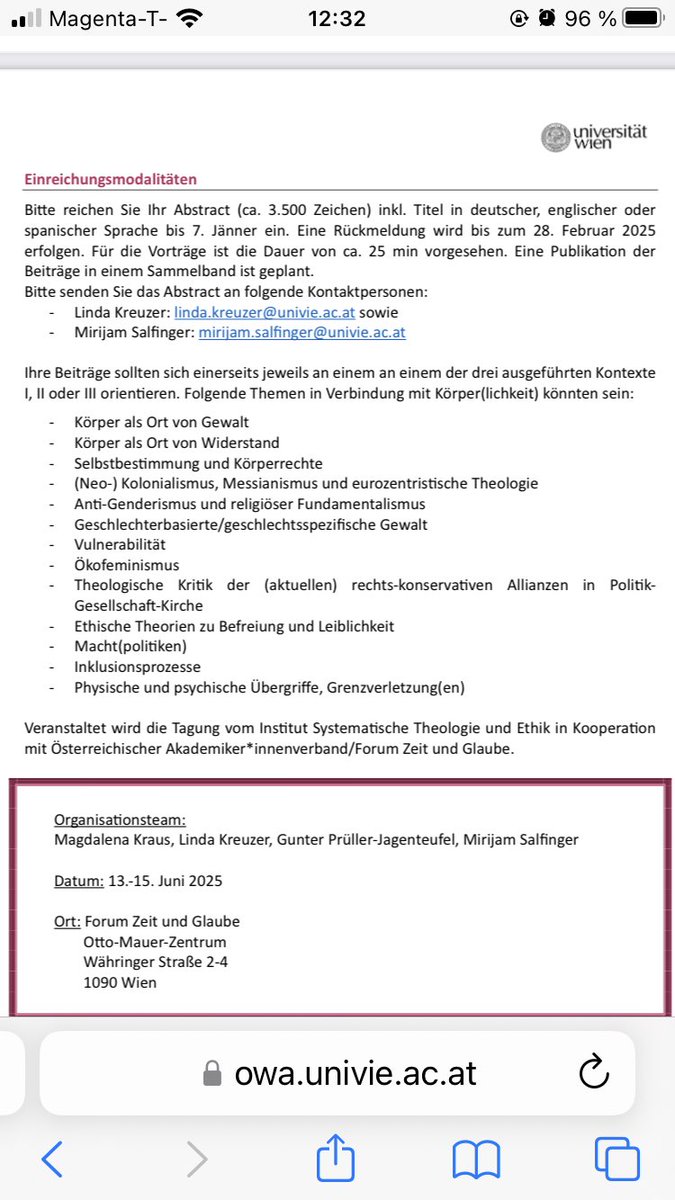 Cfp: 9. Workshop „Befreiende kontextuelle Theologien“ von 13.-15.6.2025 in Wien! Körper(lichkeit) als Ort der Auseinandersetzung mit vielen spannenden internationalen Gästen, v.a. aus Mittel- und Südamerika ¡No te lo pierdas!