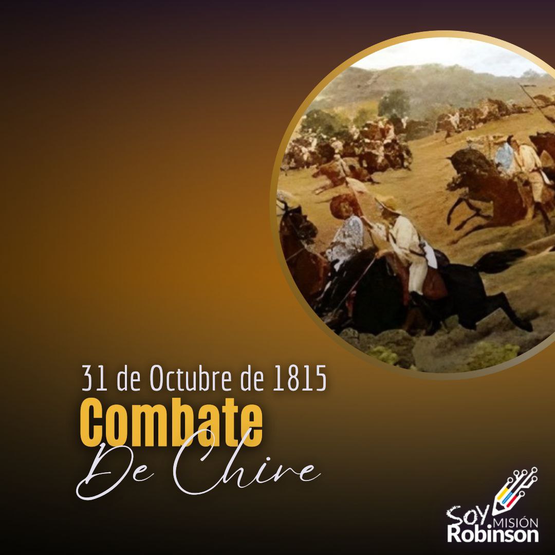 Se cumplen 207 años del combate de Chire en Casanare en el Edo. Bolivar.
Tropas republicanas bajo el mando del General Joaquín Ricaurte derrotaron a las realistas al mando del Coronel Español Sebastián de la Calzada.

<a href="/NicolasMaduro/">Nicolás Maduro</a> 
@MPPEDUCACION