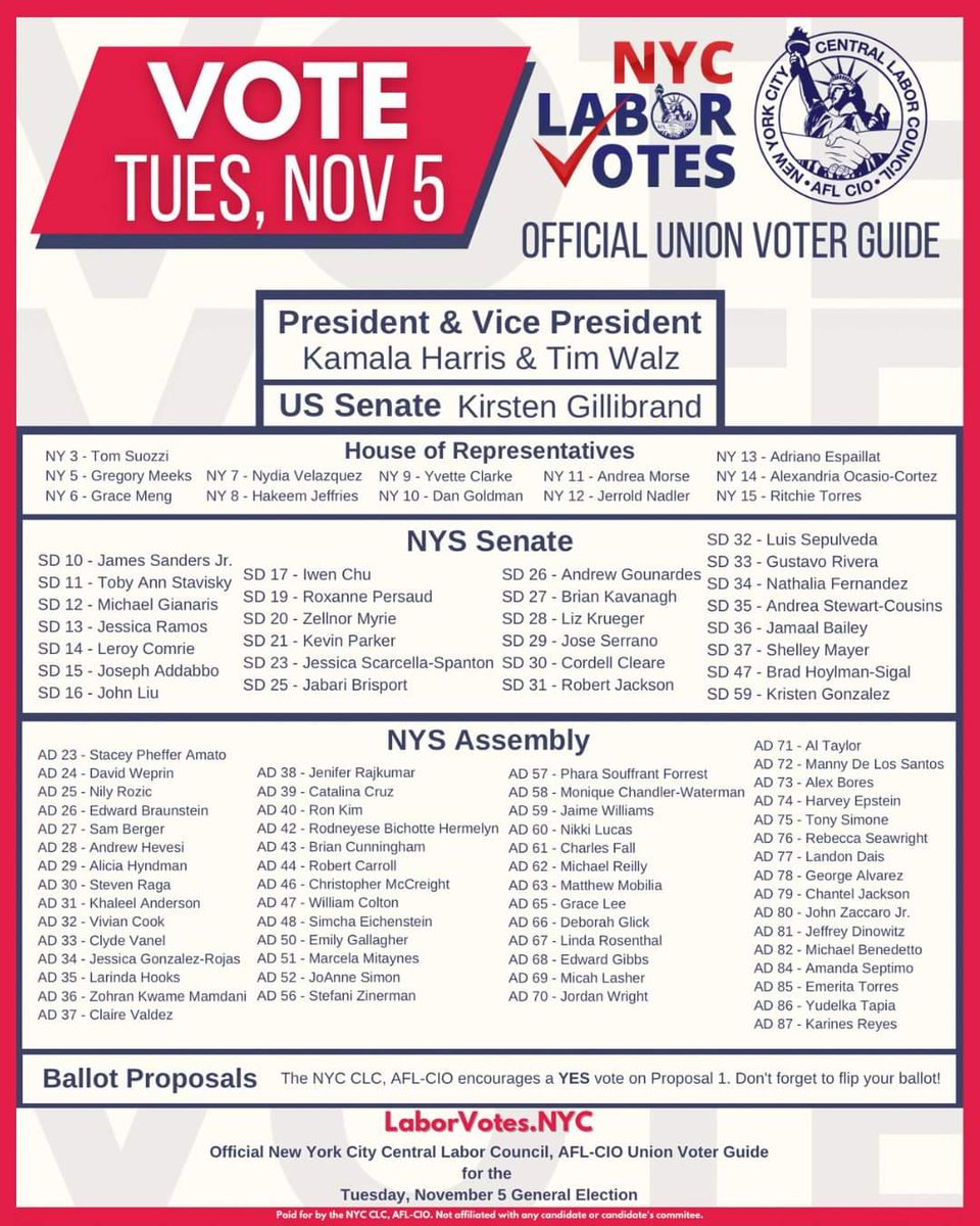 Domonic00330007's tweet image. With early voting continuing through Sunday and Election Day coming up on Tuesday, make sure you&apos;re casting your vote for candidates with #UnionStrong credentials!

Check out the official union voter guide and cast your ballot for worker-friendly candidates!

#NYCLaborVotes
