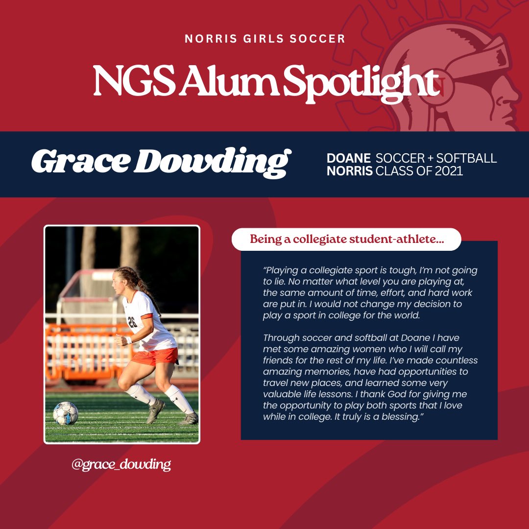 Norris Girls Soccer (@norris_soccer) on Twitter photo Grace Dowding
NGS Class of 2021
β½οΈπ₯ Doane University
βNo matter what level you are playing at, the same amount of time, effort, and hard work are put in.β
Congratulations on an amazing athletics career, Grace! Thank you for continuing to inspire!
<a href="/grace_dowding/">grace dowding</a> Grace Dowding
NGS Class of 2021
β½οΈπ₯ Doane University
βNo matter what level you are playing at, the same amount of time, effort, and hard work are put in.β
Congratulations on an amazing athletics career, Grace! Thank you for continuing to inspire!
<a href="/grace_dowding/">grace dowding</a>