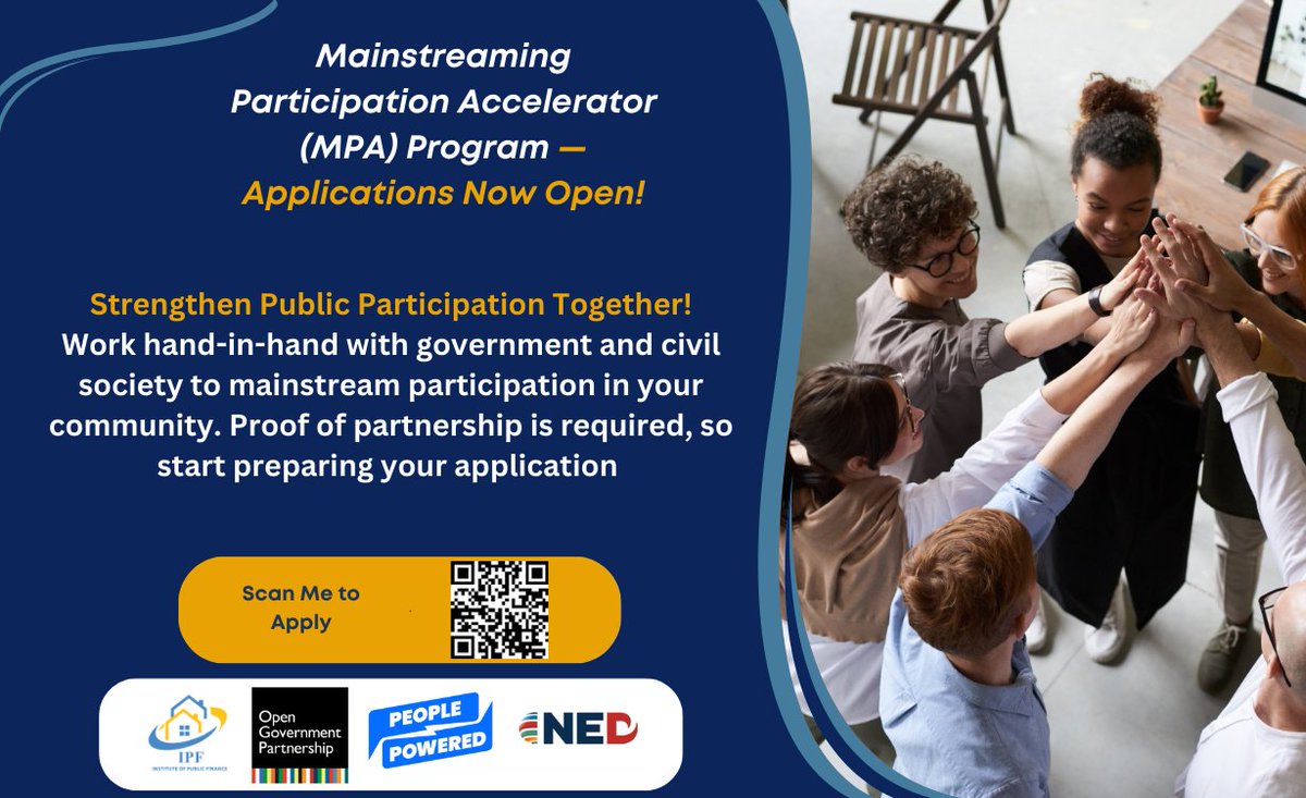 Open Gov Partnership (@opengovpart) on Twitter photo Calling all government reformers — #DYK? <a href="/ipf_global/">Institute of Public Finance</a>, @peoplepowrd & OGP have launched a 6-month program that offers expert mentorship, peer learning, and tools to embed #PublicParticipation in governance.
🗓️ Apply by Nov 24, 2024
👉 bit.ly/3MBmPrs Calling all government reformers — #DYK? <a href="/ipf_global/">Institute of Public Finance</a>, @peoplepowrd & OGP have launched a 6-month program that offers expert mentorship, peer learning, and tools to embed #PublicParticipation in governance.
🗓️ Apply by Nov 24, 2024
👉 bit.ly/3MBmPrs
