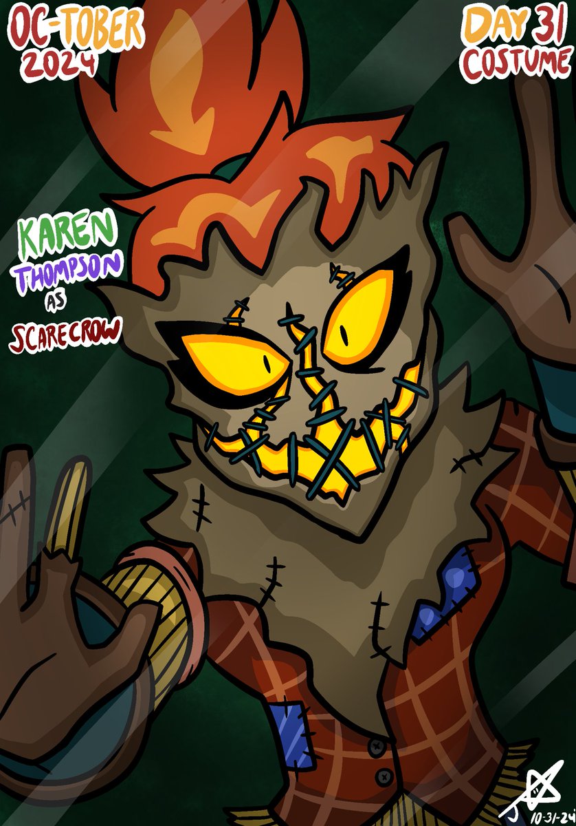 JLumalee's tweet photo. Day 31: Costume

I drew Karen as a scarecrow! A reference to an old drawing I did for Halloween of 2016! Wish I still had it for comparison…

But that concludes OC-Tober 2024! I DID EVERY DAY THIS TIME!

Thanks @_bweird for the super fun prompts!!

#bweirdOCtober #oc #oc_tober https://t.co/n2AfhsOmXh