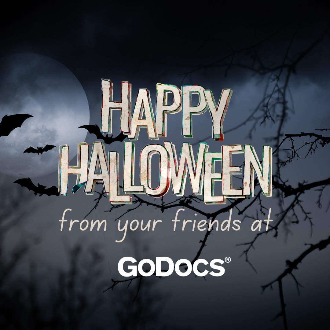 1GoDocs's tweet image. Happy Halloween from all of us at GoDocs! Wishing you a day filled with fun scares and sweet treats. Stay safe and enjoy every moment.