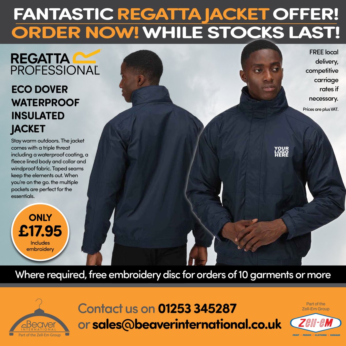 ZellEmGroup's tweet photo. Fantastic Regatta Jacket offer. Order now, while stocks last. Waterproof Insulated Jacket. £17.95, includes embroidery. Call 01253 345287 or email sales@beaverinternational.co.uk to order #regatta #dover #wintercoat #winter #lancashire #blackpool #lythamstannes #preston https://t.co/kTYA2uVhBY