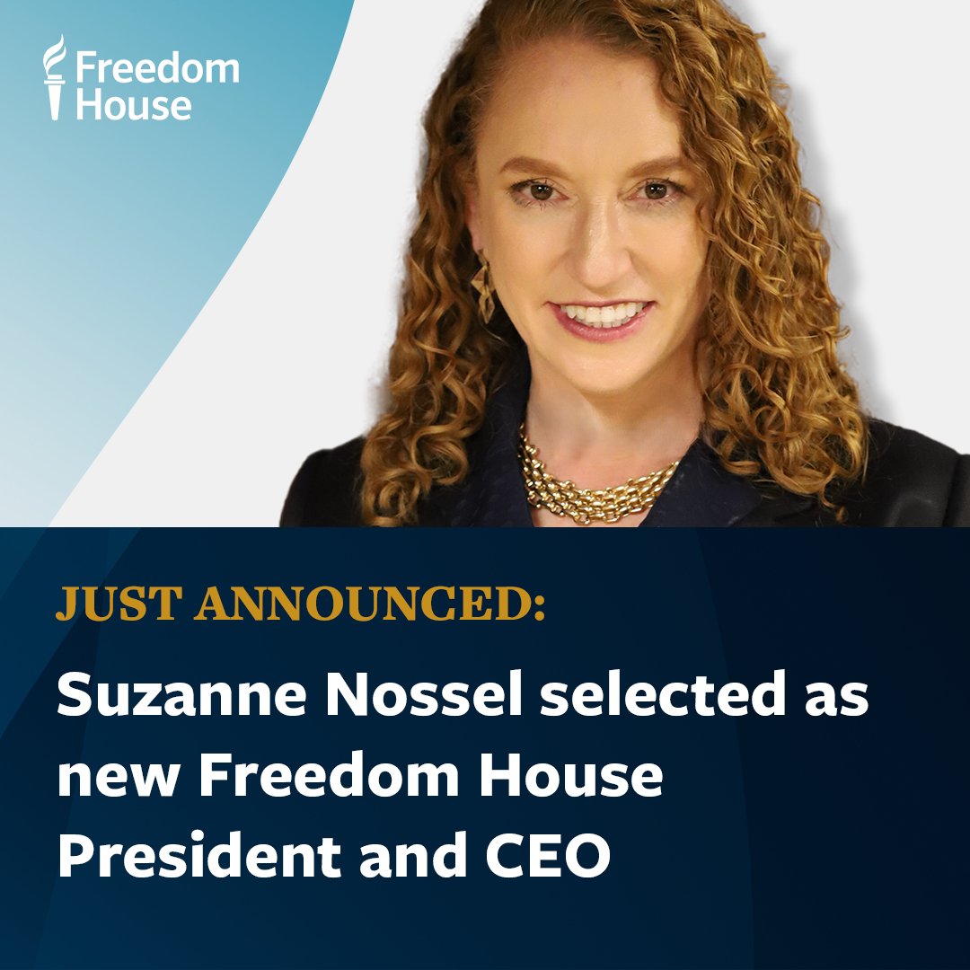 NEW: We are excited to announce <a href="/SuzanneNossel/">Suzanne Nossel</a> as the new President and CEO of Freedom House.

Her tested leadership and proven commitment to human rights will be major assets as we work to expand and defend freedom around the world.

Full statement: freedomhouse.org/article/freedo…