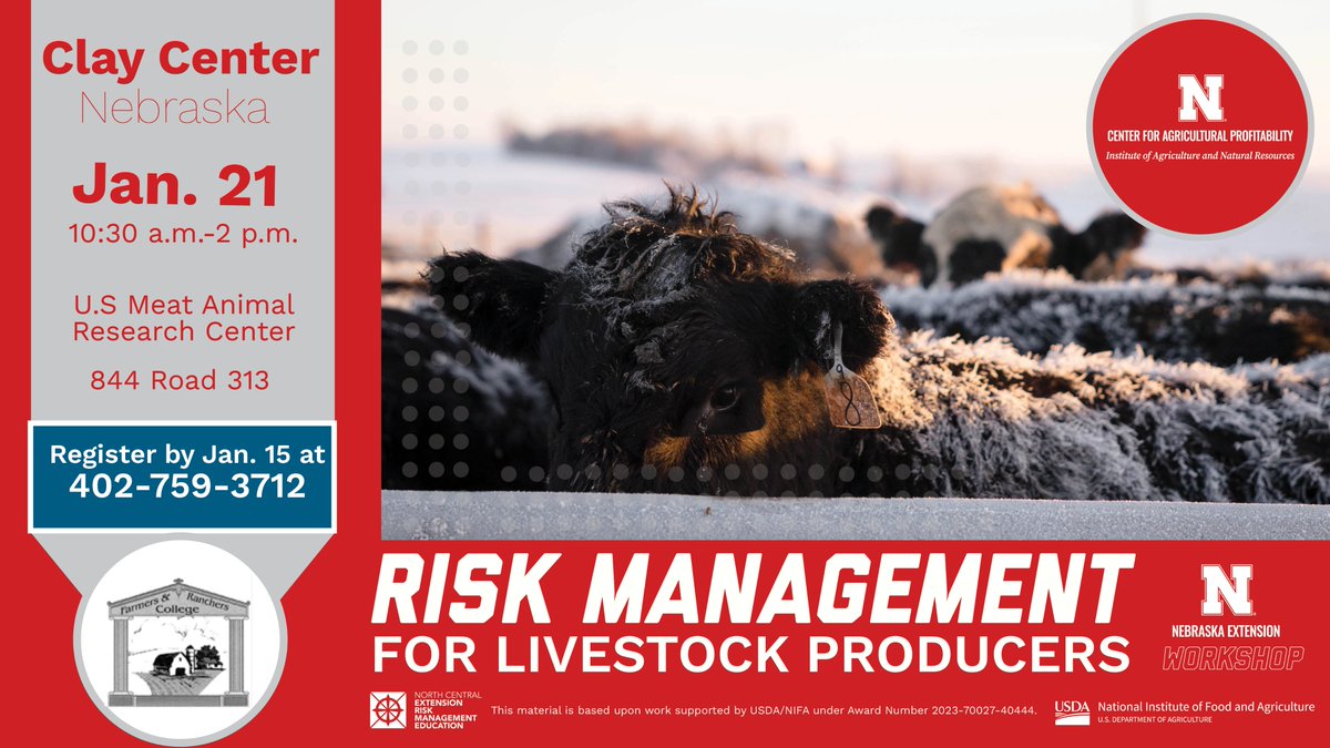 Farmers & Ranchers College (@unlfrcollege) on Twitter photo January 21, 2025āCow/Calf CollegeāU.S. Meat Animal Research Center near Clay Center. Registration will be at 10 a.m., and the program will run from 10:30 a.m. to 2 p.m. <a href="/UNLExtension/">Nebraska Extension</a> <a href="/UNLAgEcon/">Nebraska Ag Economics</a> <a href="/UNLBeef/">UNL Beef</a> January 21, 2025āCow/Calf CollegeāU.S. Meat Animal Research Center near Clay Center. Registration will be at 10 a.m., and the program will run from 10:30 a.m. to 2 p.m. <a href="/UNLExtension/">Nebraska Extension</a> <a href="/UNLAgEcon/">Nebraska Ag Economics</a> <a href="/UNLBeef/">UNL Beef</a>