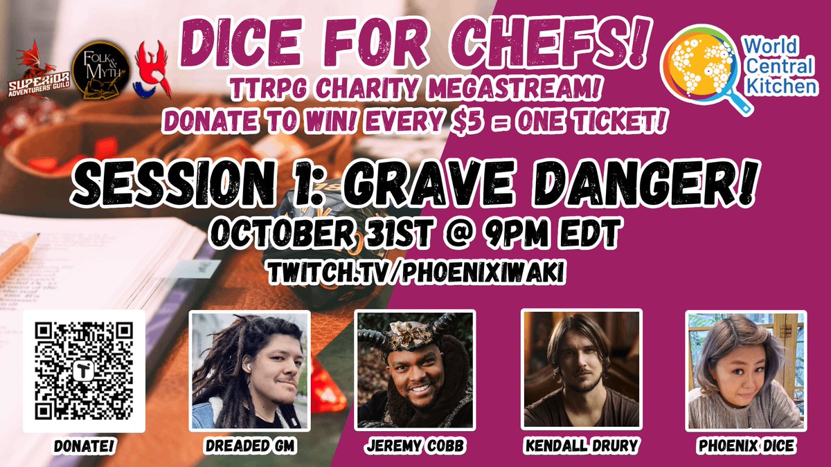 Come watch our Halloween shenanigans for a very good cause!  And maybe also win some dice!!! 🎲🎲🎲🎃🎃🎃 Twitch.tv/phoenixiwaki