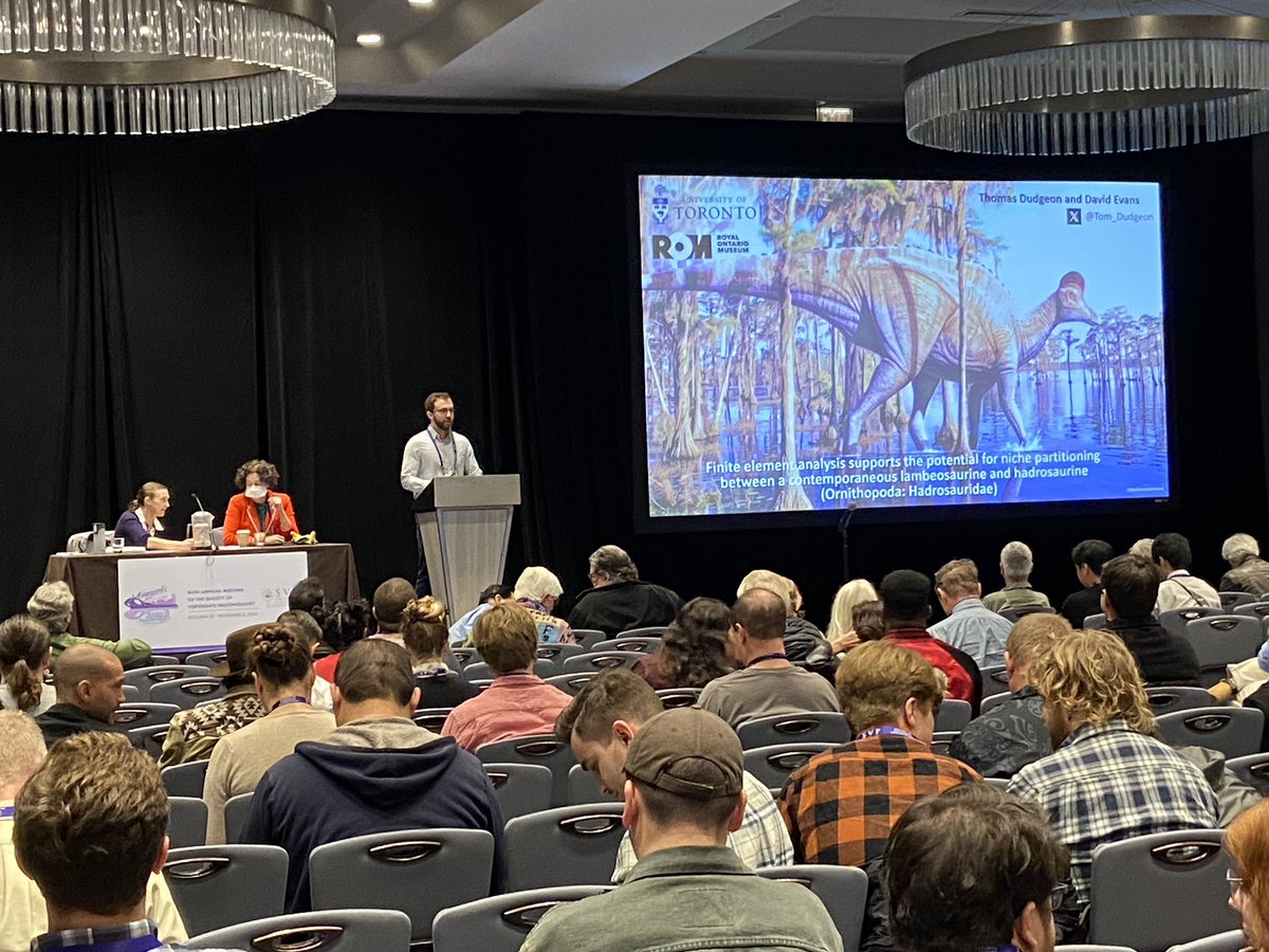 Fantastic talk by <a href="/Tom_Dudgeon/">Tom Dudgeon</a> &amp; <a href="/DavidEvans_ROM/">David Evans</a> of <a href="/ROMtoronto/">Royal Ontario Museum</a> on hadrosaur feeding at #2024SVP.