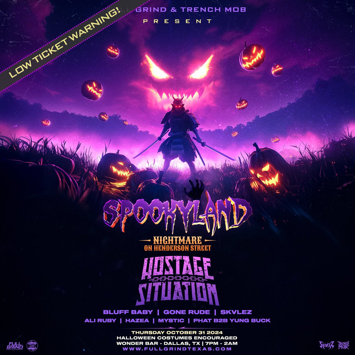 FullGrindTexas's tweet photo. Happy Halloween everyone! 👻🎃🕷️ We’ll see you all TONIGHT at @SpookylandTx w/ #HostageSituation #BluffBaby #Skvlez #Hazea #GoneRude & more! 🔥 https://t.co/nmI7tKDqWG
