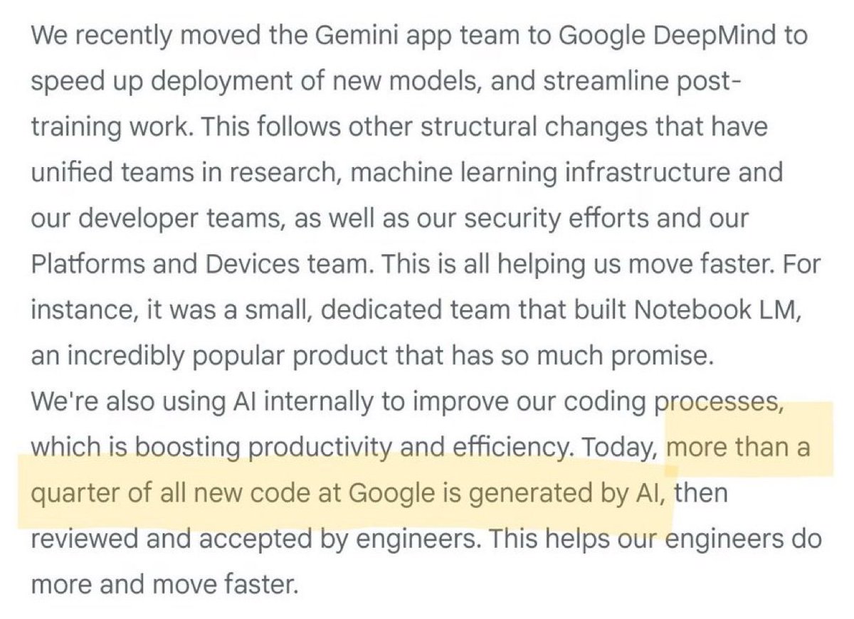 Futurecode_inc's tweet image. #SundarPichai revealed #AI now generates over 25% of Google's new code, signaling a shift in coding practices. Developers are moving towards managing AI tools and focusing on outcomes. The future of coding is here—time to adapt! 
#AI #Google #CodingFuture #TechInnovation