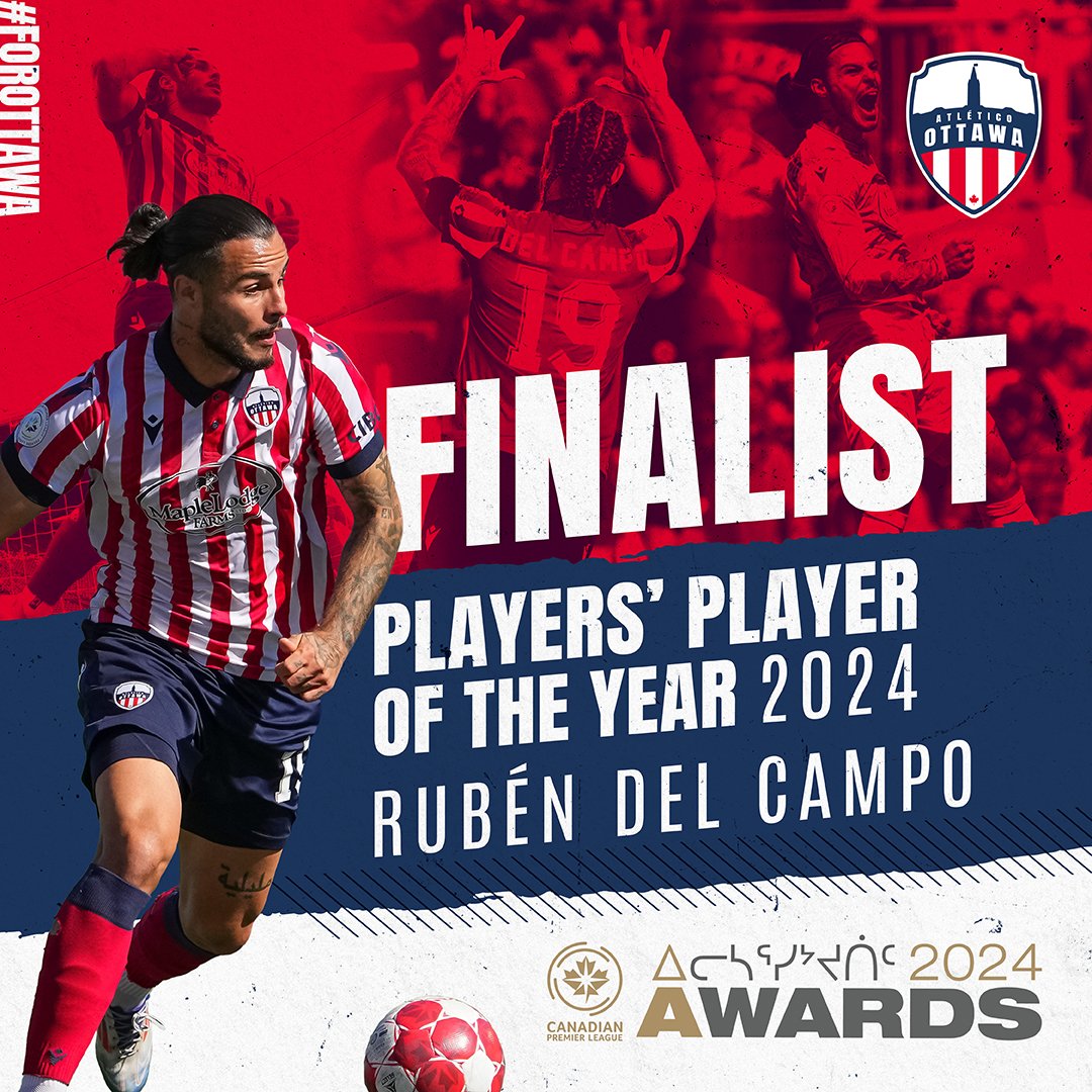 atletiOttawa's tweet photo. Our very own Rubén Del Campo has been named a finalist for the 'Players' Player of the Year' award 👏🏻🏆❤️🤍

During his first full season in the nation's capital, the Swiss Striker finished the regular season with 11 goals and two assists.

🔗 More: https://t.co/YRTFeViURL https://t.co/OASaqXejia