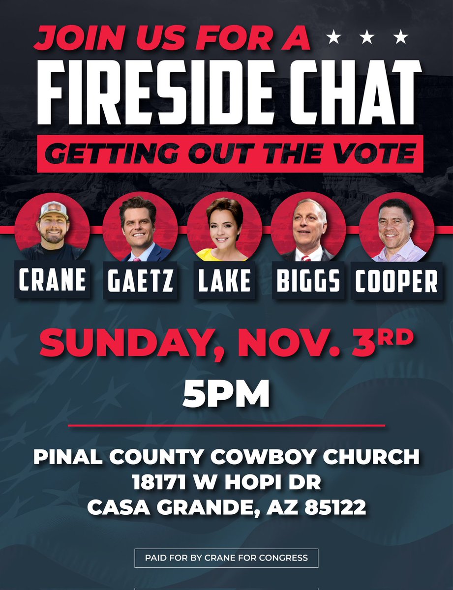 NancyCottle1's tweet photo. Hey Pinal County! Don't miss it!
@EliCrane_CEO 
@mattgaetz 
@KariLake 
@andybiggs4az 
@KellyCooperAZ https://t.co/BqFGDH9o5m