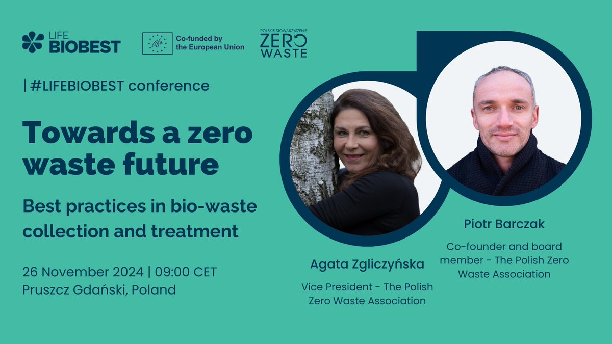 zerowasteeurope's tweet image. 📢 Announcing the first speakers for the #LIFEBIOBEST conference in Pruszcz Gdański! 🇵🇱

Meet #biowaste experts Agata Zgliczyńska and @PBarczak (@zerowaste_pl) on 26/11 to learn about effective collection systems in Poland🌱

Register now: zurl.co/hcVZ