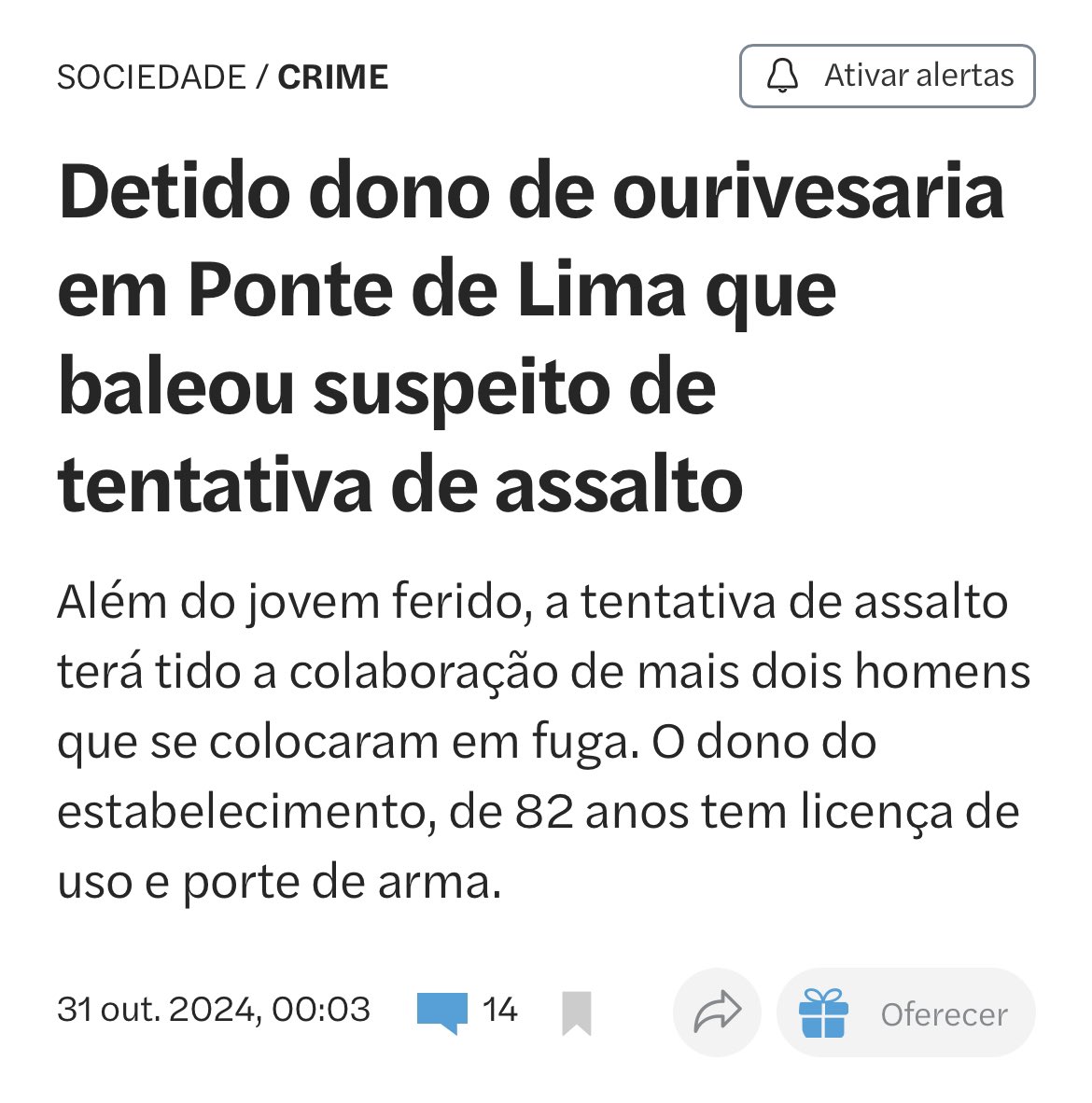 Não há nada que me radicalize mais que isto. 

Foi posto em perigo e procurou (e bem) defender o que é seu. 

Já agora, o assaltante está a ser tratado no SNS, à custa de todos nós.

Não há nada mais errado que isto.