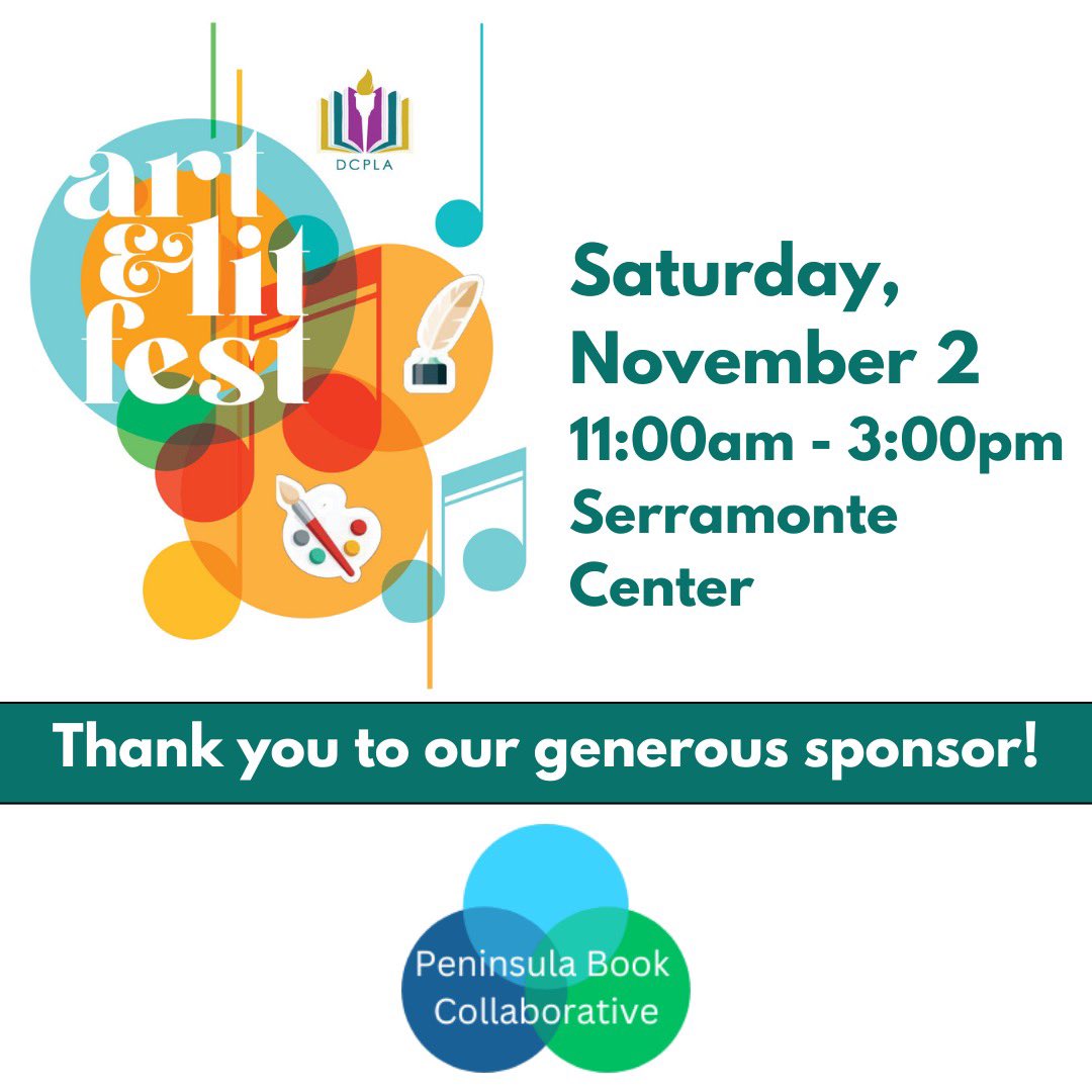 dcpla_'s tweet photo. Thank you Peninsula Book Collaborative for your generous support of the 3rd Annual DCPLA Art &amp; Lit Fest on Saturday, November 2! 

Learn more at https://t.co/7urSWLP1bz

#dcpla https://t.co/crD3vc4n1W
