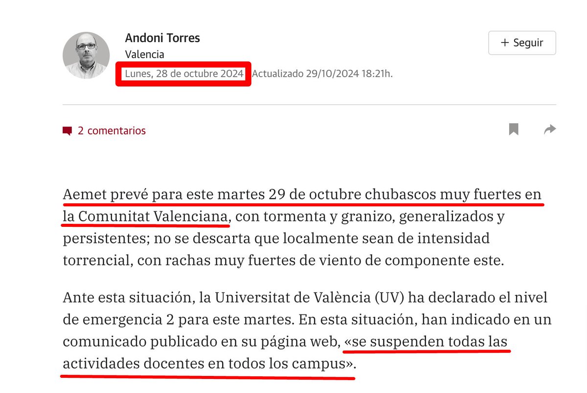 pmarsupia's tweet photo. Este detalle no lo conocía: el lunes 28 por la tarde, la Universidad de Valencia suspendió las actividades docentes en todos sus campus para el día siguiente.

Hubo responsables que sí tomaron decisiones ante las previsiones de la AEMET. https://t.co/PpWDeXh3NC https://t.co/byecU0VyKT