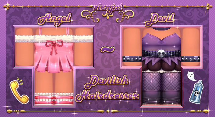 ✂- - - Devilish Hairdresser - - -

Finally uploaded to my own group again!!

✨Angel 
Sleeves: roblox.com/catalog/117271…
Dress: roblox.com/catalog/129040…

💢Devil
Sleeves: roblox.com/catalog/713563…
Dress: roblox.com/catalog/116113…

#roblox #robloxdesigner #robloxclothing #robloxart