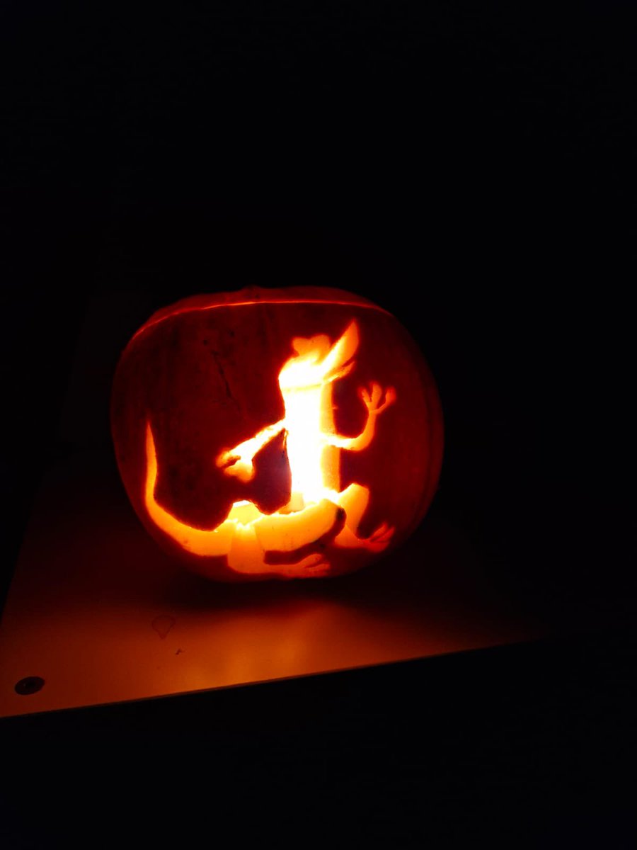 A lovely little Hallowe’en surprise! My talented wife was busy carving pumpkins… and revealed them to be the Narzat and his friends. 

Never thought I’d see my characters in squash form!