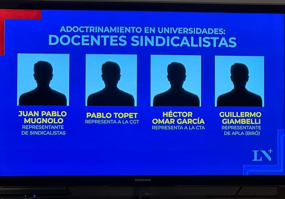 Este videograf macartista con siluetas negras remite a lo peor de la historia de las persecuciones en las universidades. No se puede permitir. Son profesores regulares que accedieron a sus cargos por concurso
en una institución que garantiza y asegura la libertad de cátedra.