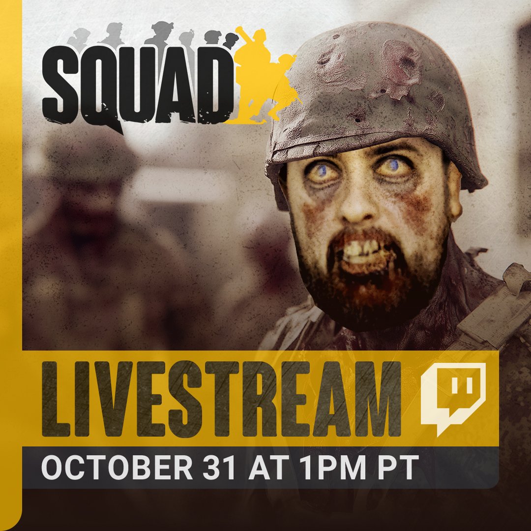 JoinSquad's tweet photo. 🧟♂️ HALLOWEEN SQUAD STREAM ALERT!
Join Community Manager CEEG as he plays some spooky Squad game modes!
📅 WHEN: OCT 31
🕰️ TIME: 1:00pm PT
🎮 WHERE: TWITCH
#SpookySquad #Halloween #livestream https://t.co/OOdPQUG81v