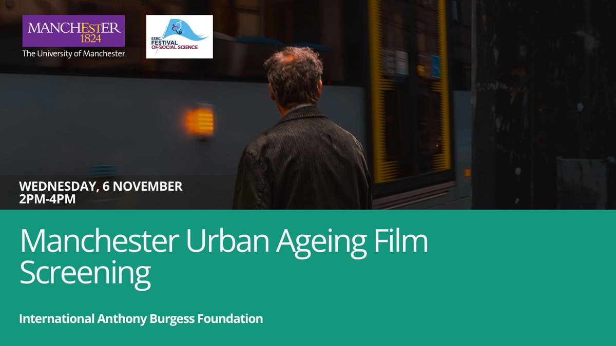 UoM School of Social Sciences (@uomsoss) on Twitter photo 📽️ Discover what it means to be part of the ageing urban community! Join us <a href="/anthonyburgess/">Anthony Burgess Foundation</a>, 6 Nov, 2pm to explore films about life in Manchester as we age. Free entry, part of <a href="/ESRC/">Economic and Social Research Council</a>. In collab with <a href="/MUARG1/">MUARG</a> eventbrite.co.uk/e/manchester-u… #McrESRCFest #ESRCFestival 📽️ Discover what it means to be part of the ageing urban community! Join us <a href="/anthonyburgess/">Anthony Burgess Foundation</a>, 6 Nov, 2pm to explore films about life in Manchester as we age. Free entry, part of <a href="/ESRC/">Economic and Social Research Council</a>. In collab with <a href="/MUARG1/">MUARG</a> eventbrite.co.uk/e/manchester-u… #McrESRCFest #ESRCFestival