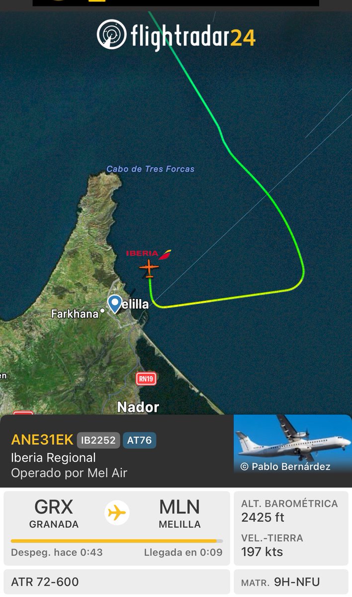 SpottersMelilla's tweet photo. ⚠️ Frustrada del vuelo #IB2252 Granada-Melilla de @AirNostrumLAM operado por #MelAir. https://t.co/uahtqIDnLD