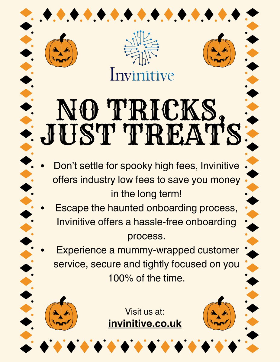 InvinitiveL's tweet image. No tricks, just treats! 🎃 This Halloween, let Invinitive scare away high fees and ghastly wait times. With frightfully fast withdrawals and customer service that never ghosts you, it’s time to experience a service you can trust! 👻💸 #HappyHalloween #Invinitive #UKexpats