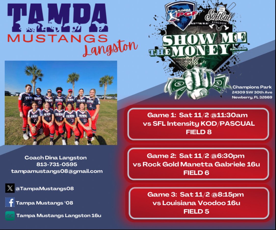 Back in Newberry this weekend for Show Me The Money! Let’s go Stangs!! <a href="/tampamustangs08/">Tampa Mustangs 08</a> <a href="/bezares_jr/">Jose Bezares Jr</a> <a href="/SaintLeoSB/">Saint Leo Softball</a> <a href="/Towson_SB/">Towson Softball</a>