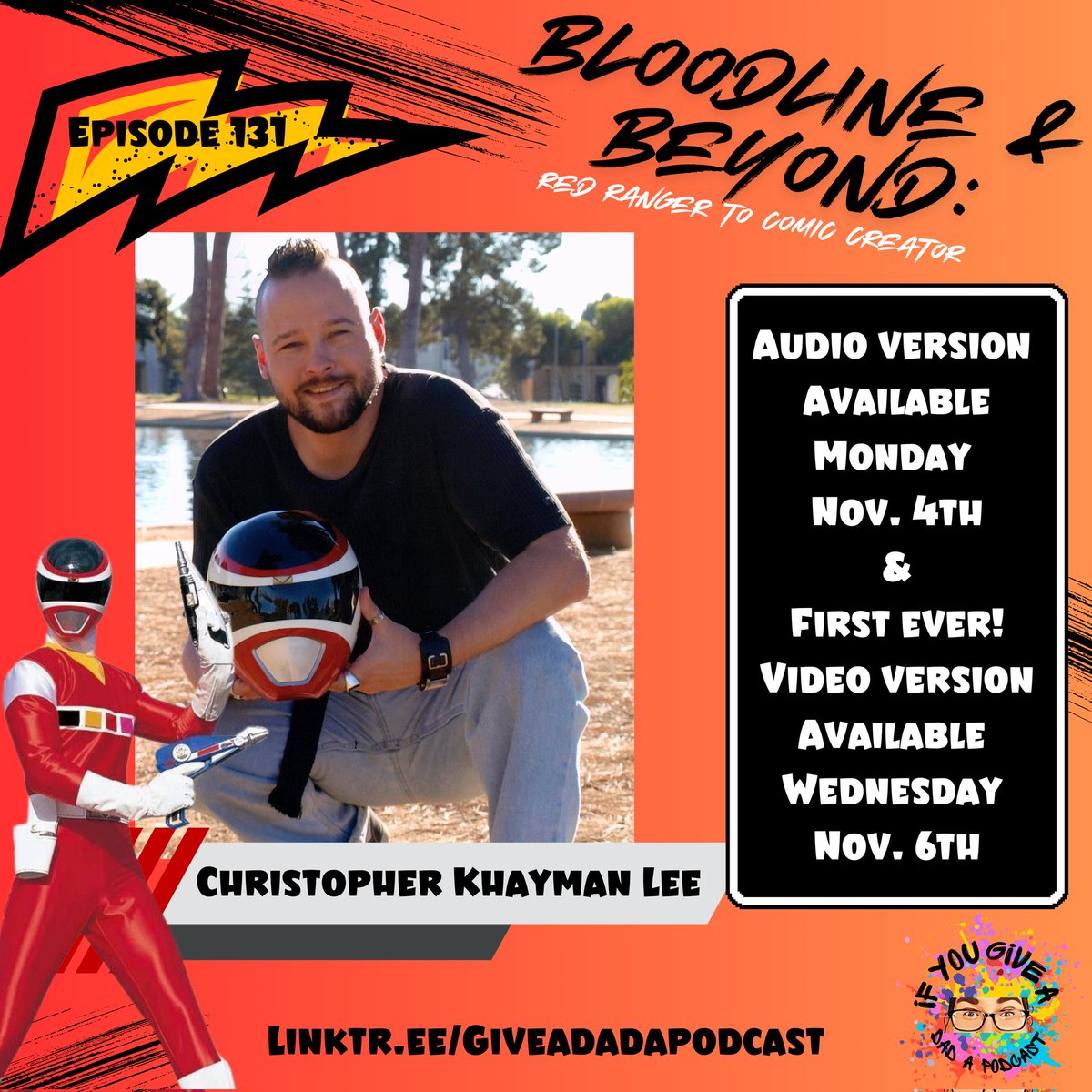 I'm announcing a day early for this one! Join me Monday for my conversation with Power Rangers In Space Red Ranger, Christopher Khayman Lee! We talked about his comic book company, writing and creating Bloodline of the Grid, convention, and much more! 
linktr.ee/Giveadadapodca…