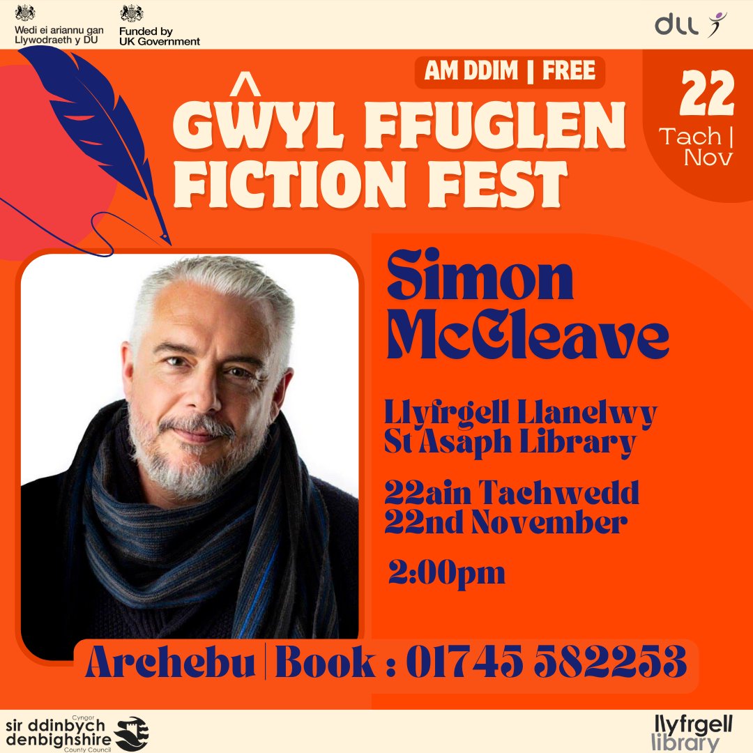 Simon McCleave, bestselling author of the Ruth Hunter Snowdonia books will be visiting St Asaph Library on Friday 22nd November, come and join us!