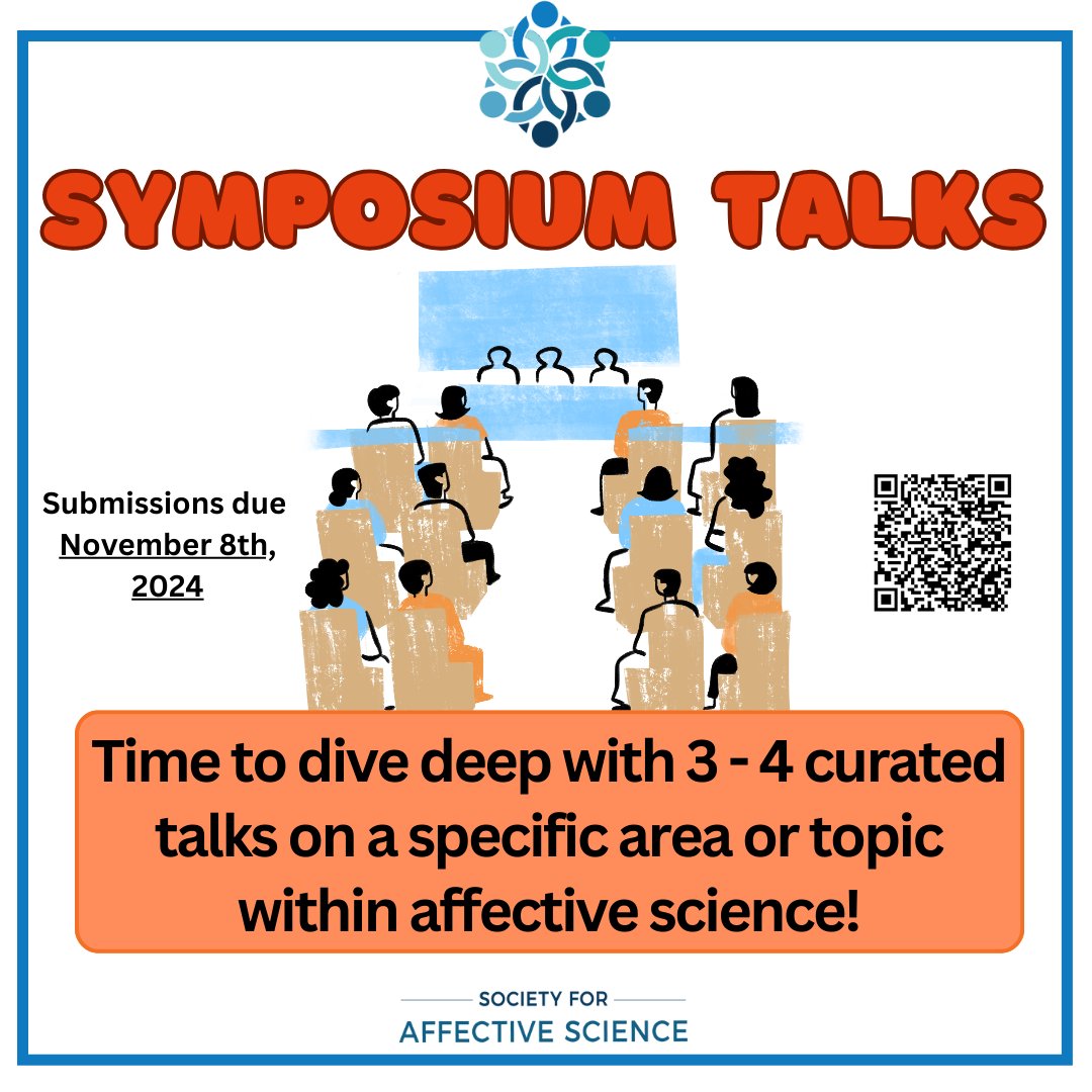 🎤 Deep dives, big discussions!
Want to bring together a team of experts and give the audience a 360-degree view of your research area? Consider a symposium! 

More information &amp; submission link here: society-for-affective-science.org/2025-sas-annua…