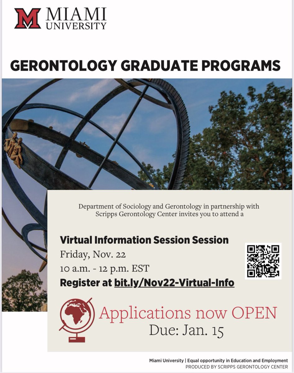 Are you looking for an exciting  funded Master or PhD opportunities in gerontology (aging studies)? 

Then, I strongly recommend that you apply to the Miami University’s funded MGS or PhD gerontology programs.