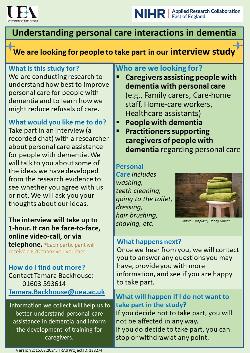 Are you a person living with dementia, a family carer of a person living with dementia, a care worker, or a professional supporting carers of people living with dementia? We are recruiting participants to our interview study.