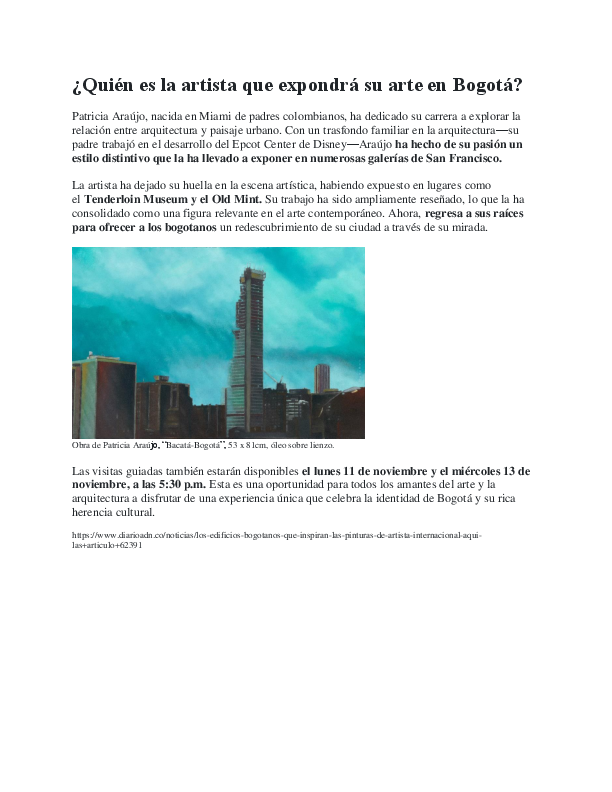AMetropolis's tweet photo. Thanks to EL Diario ADN for their kind inclusion about my coming exhibit "Bogota para Siempre" at Bog Hotel in Bogota this November! Cheers! https://t.co/4L9rCQq1CJ
