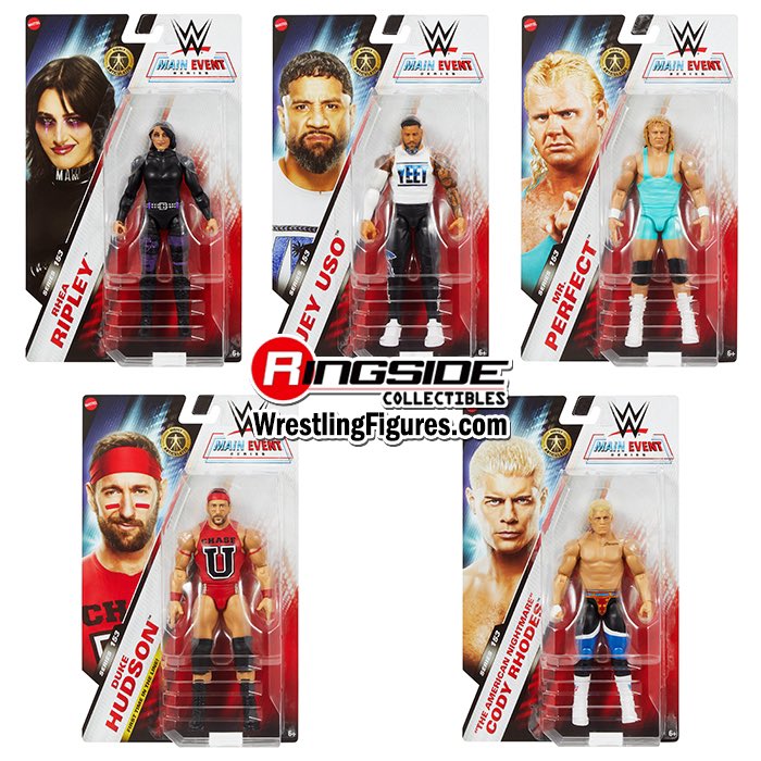 RingsideC's tweet photo. Mattel WWE Main Event 153 is NEW IN STOCK! 📫

Featuring Rhea Ripley, Jey Uso, Duke Hudson, Cody Rhodes & Mr. Perfect

Shop now at https://t.co/vkxFbTEKVe

#RingsideCollectibles #WrestlingFigures #Mattel #WWE #WWEEliteSquad #WWERaw #SmackDown #CodyRhodes #RheaRipley #DukeHudson #MrPerfect #JeyUso @Mattel @WWE