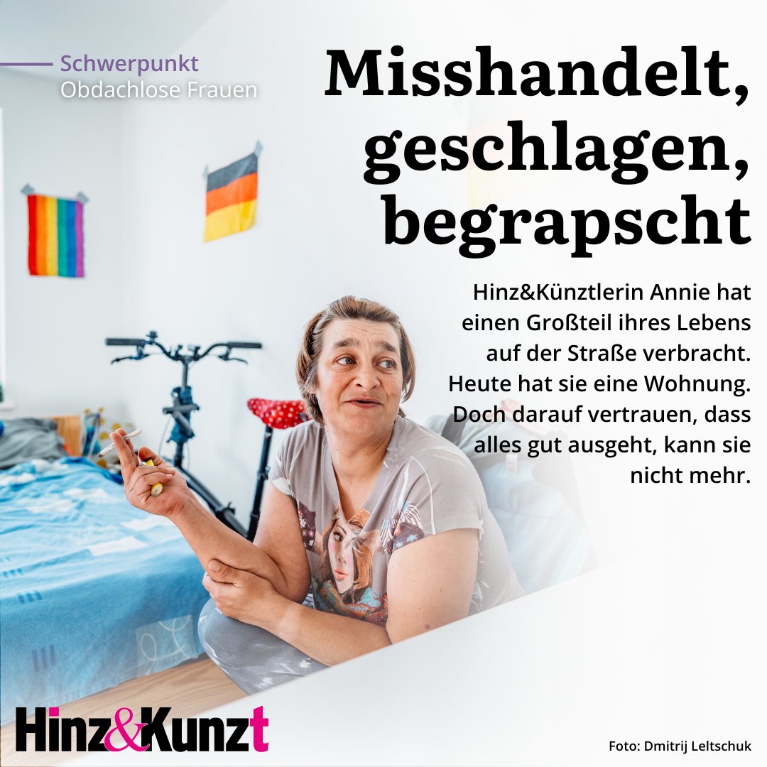 Hinz&amp;Künztlerin Annie hat eine Wohnung, sie hatte Glück. „Aber ich vertraue dem Frieden nicht“, sagt Annie. Warum das so ist, lest ihr in unserer aktuellen Ausgabe. Hier reinlesen: hinzundkunzt.de/obdachlose-fra…