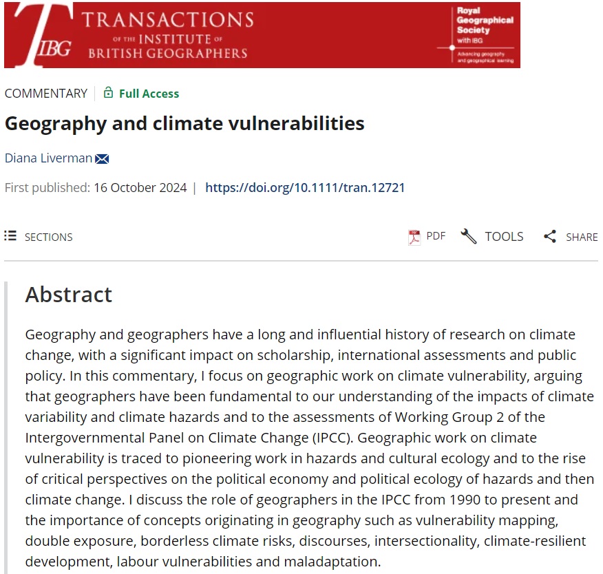 RGS-IBG Higher Ed (@rgs_ibghe) on Twitter photo 2/ Next is âGeography and climate vulnerabilitiesâ by <a href="/DianaLiv/">Diana Liverman</a>:
This paper argues that geographers have played a fundamental role in the assessments conducted by Working Group 2 of the Intergovernmental Panel on Climate Change (IPCC).
doi.org/10.1111/tran.1⊠2/ Next is âGeography and climate vulnerabilitiesâ by <a href="/DianaLiv/">Diana Liverman</a>:
This paper argues that geographers have played a fundamental role in the assessments conducted by Working Group 2 of the Intergovernmental Panel on Climate Change (IPCC).
doi.org/10.1111/tran.1âŠ