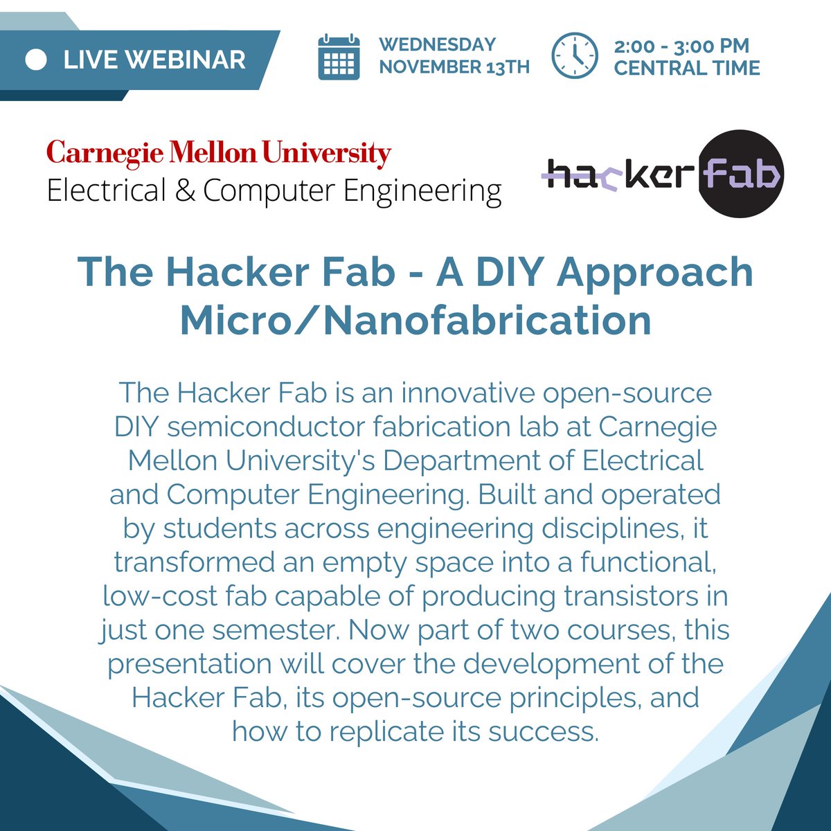 ECEDHA (@ecedha) on Twitter photo Join us Wednesday, November 13th, for an inside look at The Hacker Fab at <a href="/CarnegieMellon/">Carnegie Mellon University</a>!
Register Today: ecedha.org/.../The-Hacker… Join us Wednesday, November 13th, for an inside look at The Hacker Fab at <a href="/CarnegieMellon/">Carnegie Mellon University</a>!
Register Today: ecedha.org/.../The-Hacker…