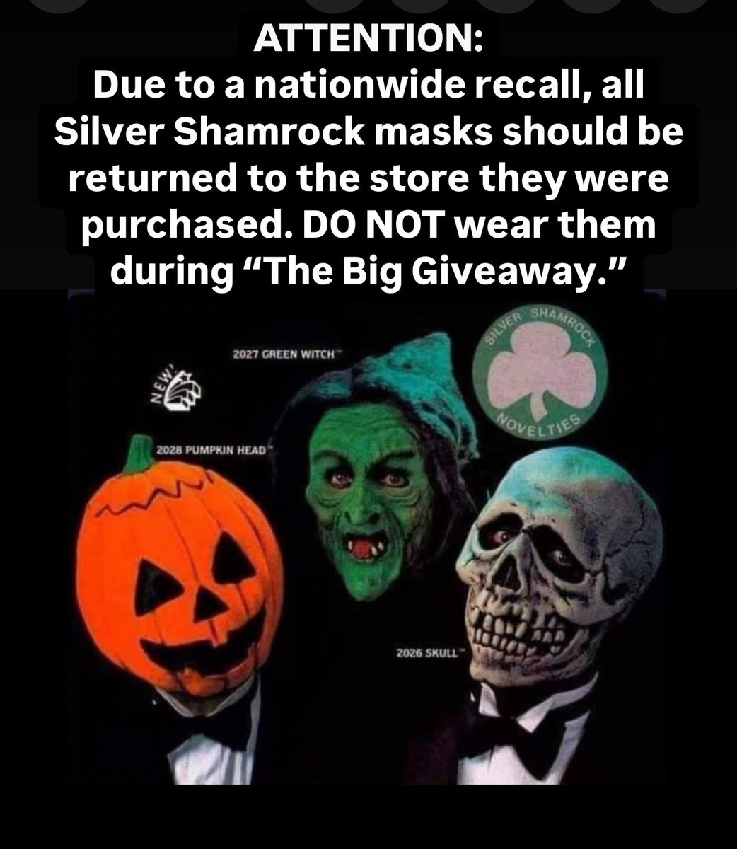 Repeat: DO NOT WEAR THEM DURING “THE BIG GIVEAWAY!” #halloween #halloween3seasonofthewitch #silvershamrock 🎃👻🧙‍♀️